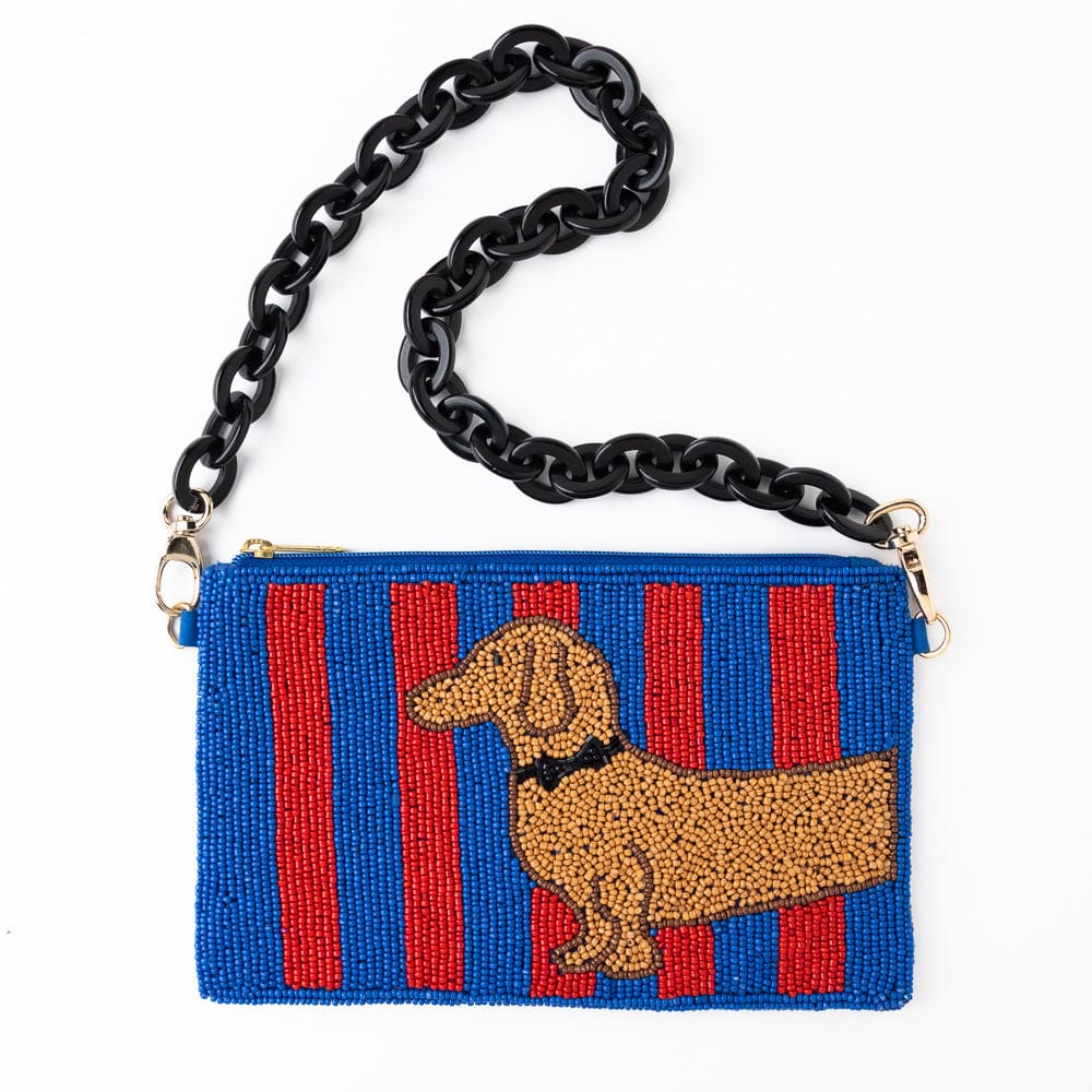 Elenor Striped Beaded Dachshund Bag Red + Blue Wholesale