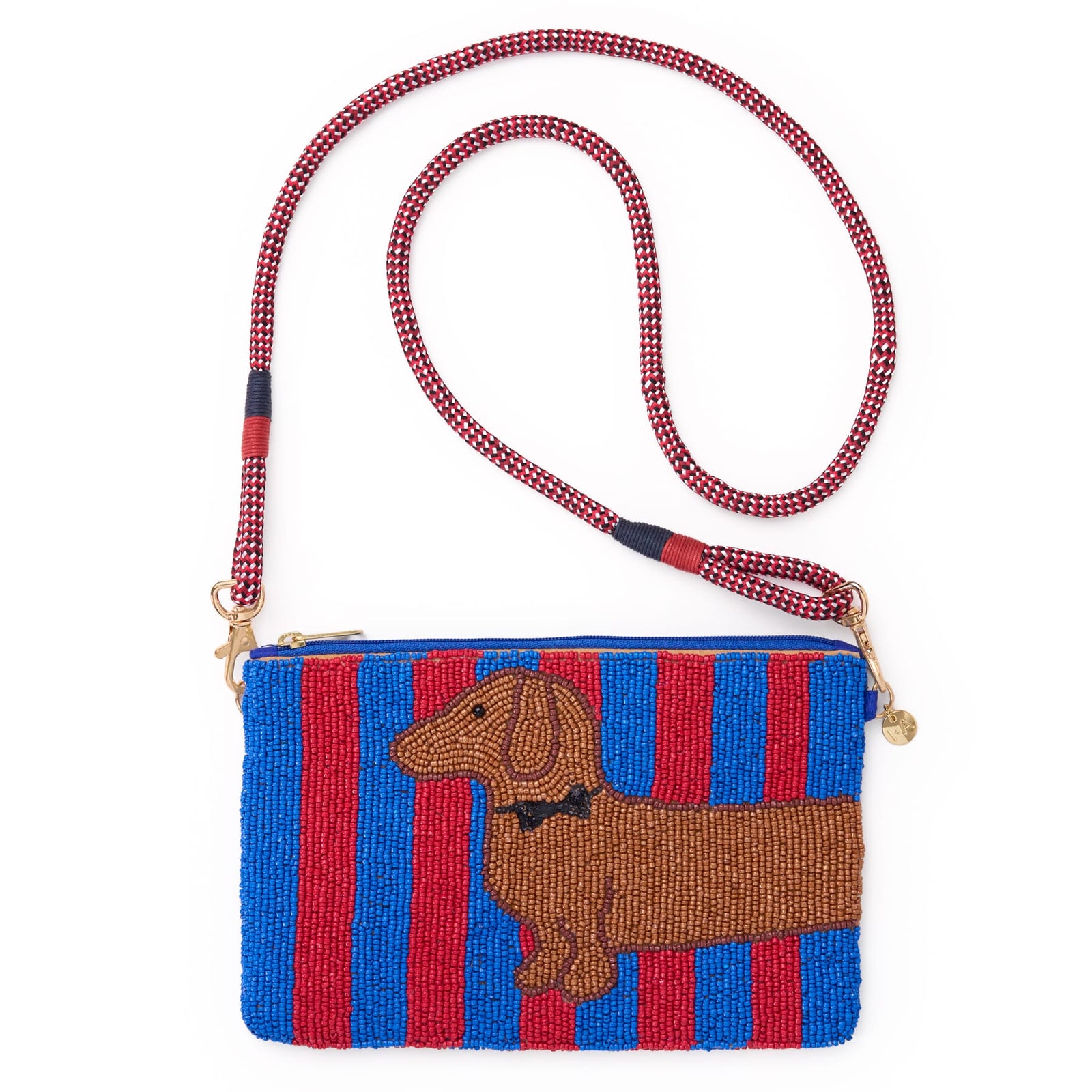 Leila Striped Dachshund Seed Bead Clutch With Strap Wholesale