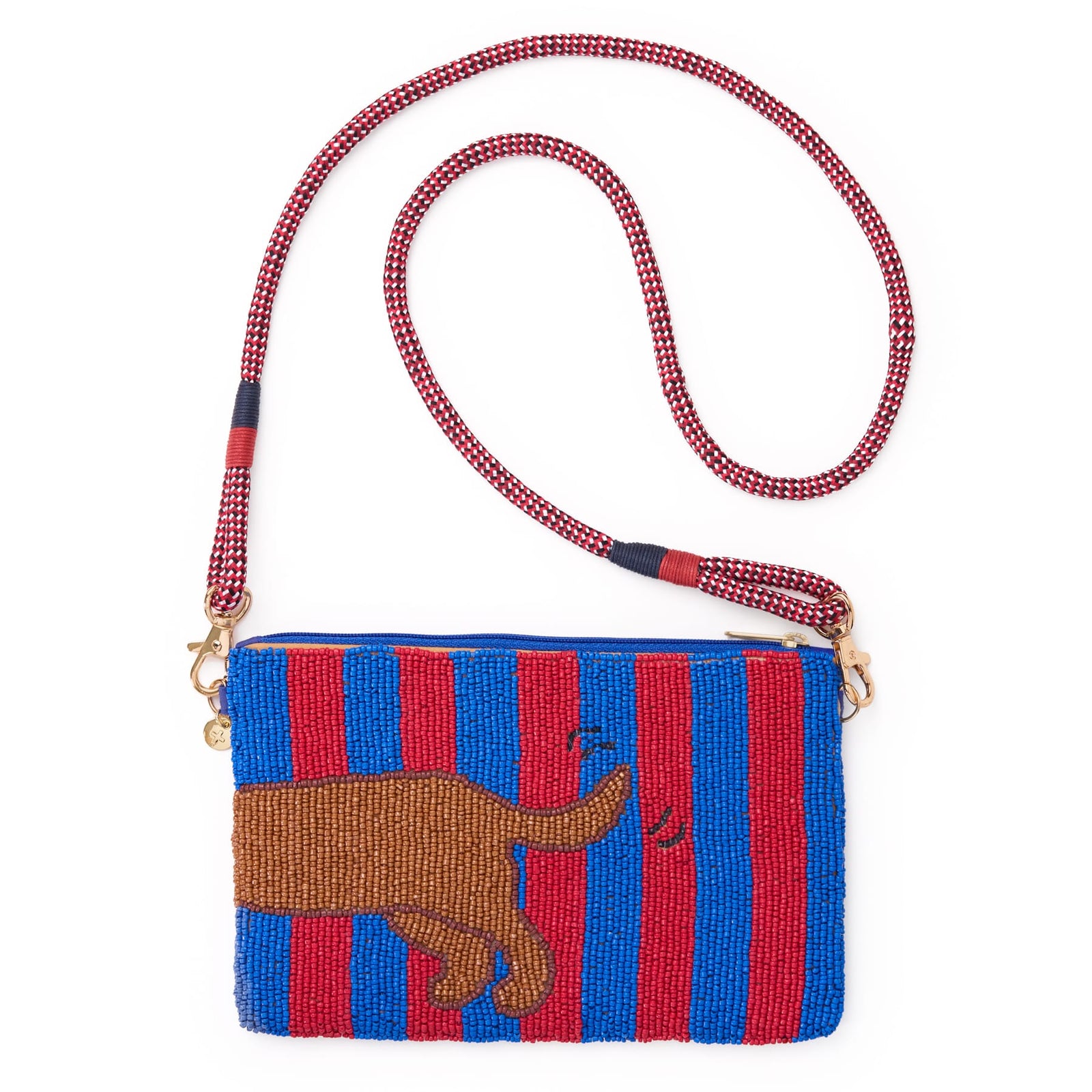 Leila Striped Dachshund Seed Bead Clutch With Strap Wholesale