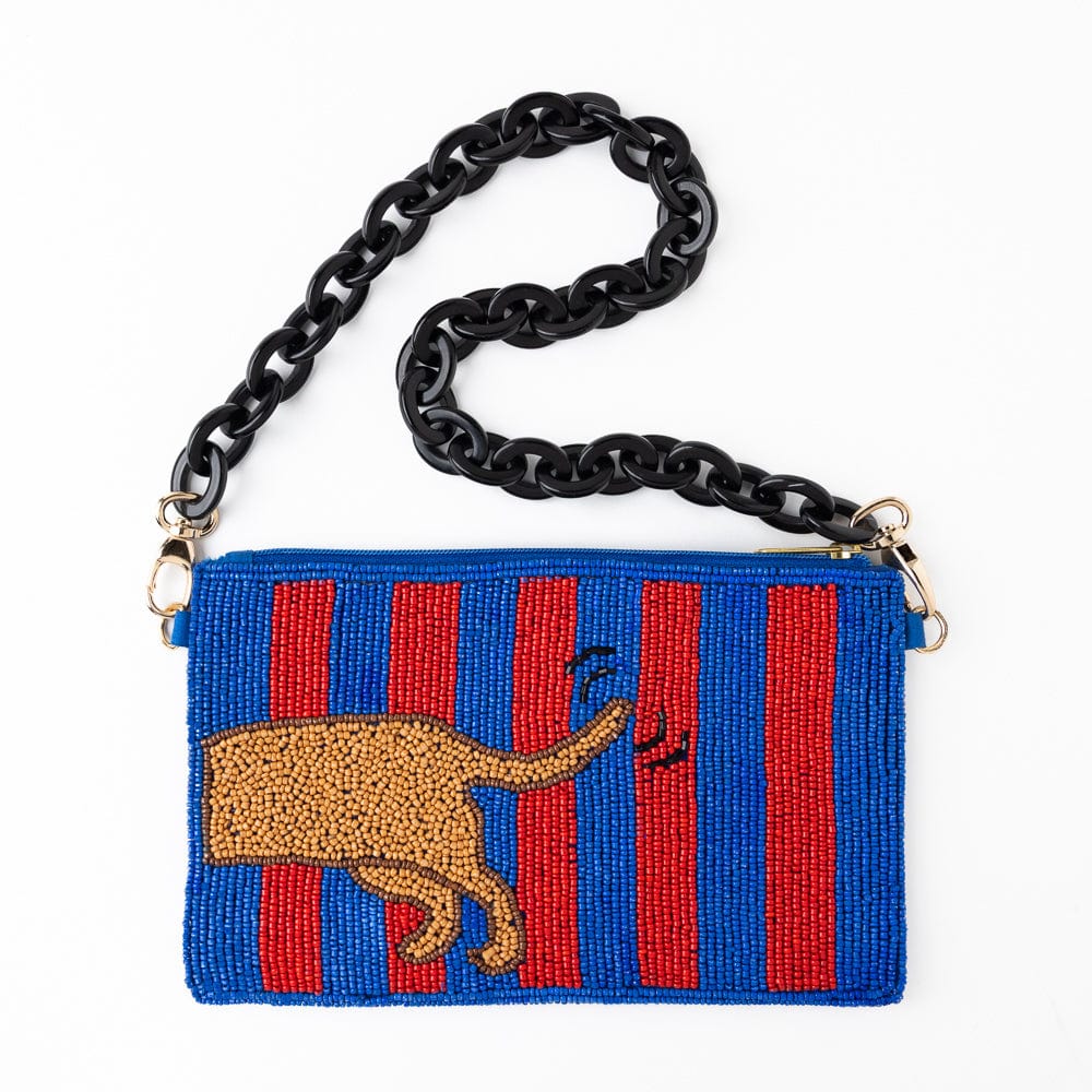 Elenor Striped Beaded Dachshund Bag Red + Blue Wholesale