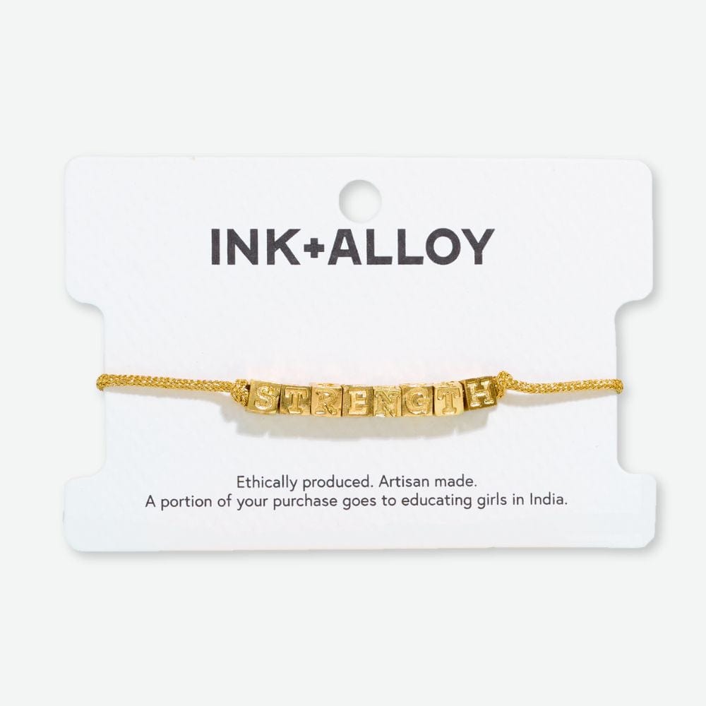 Goldie Gold Lurex Cord Friendship Bracelet with Brass Letters Adjustable Strength Wholesale