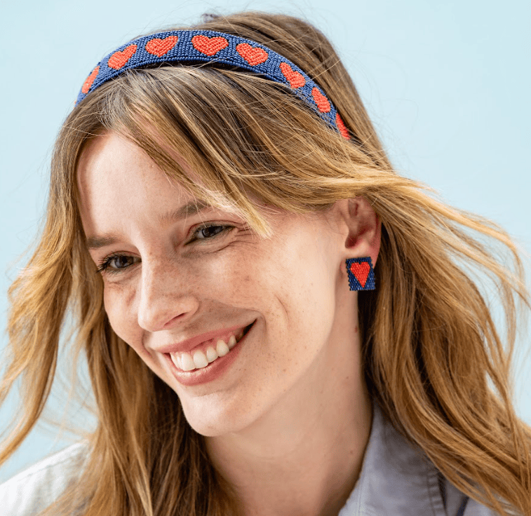 Kallie Heart Rectangle Post Beaded Earrings Navy Red