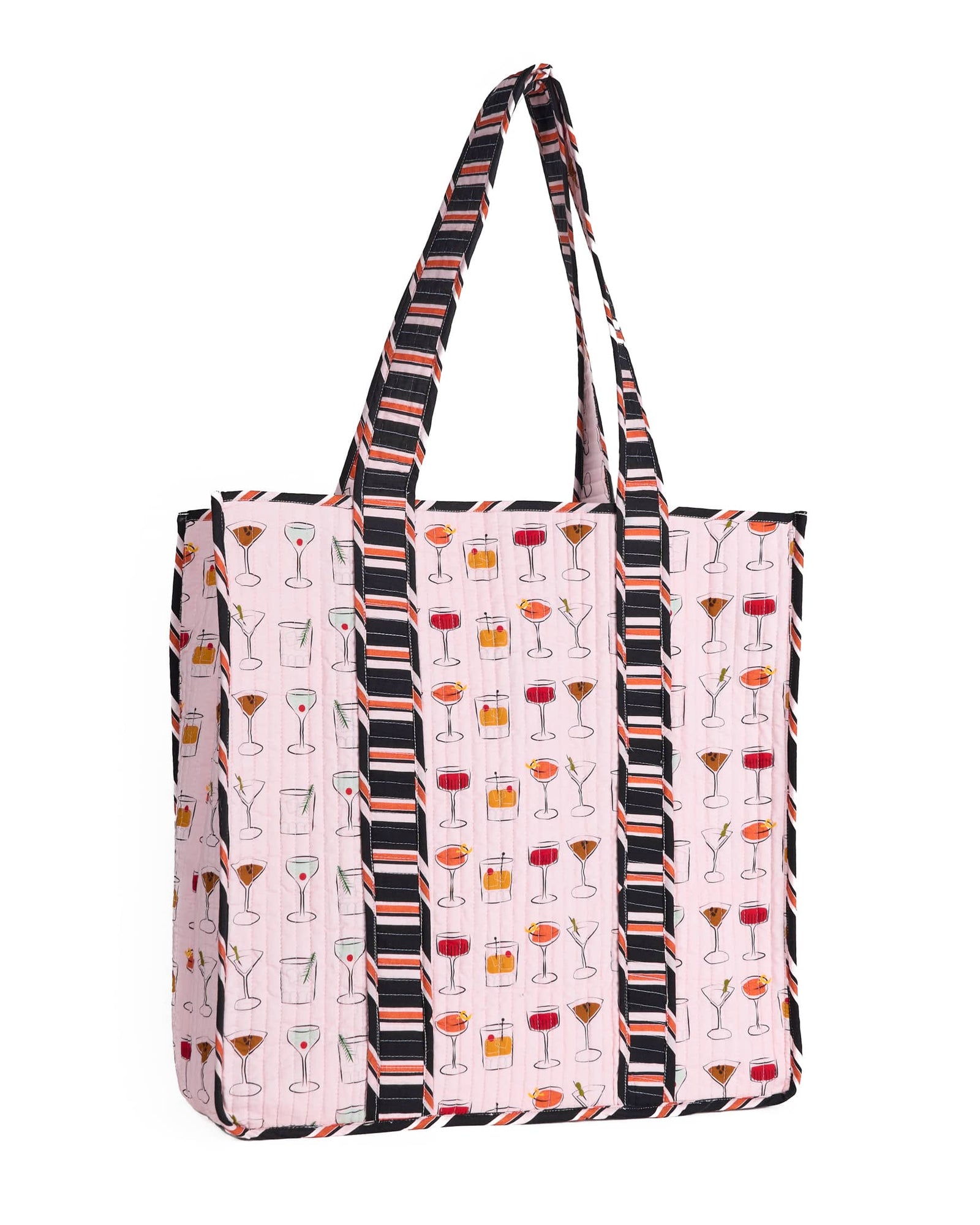Evie Cocktails Reversible Quilted Tote Bag Blush