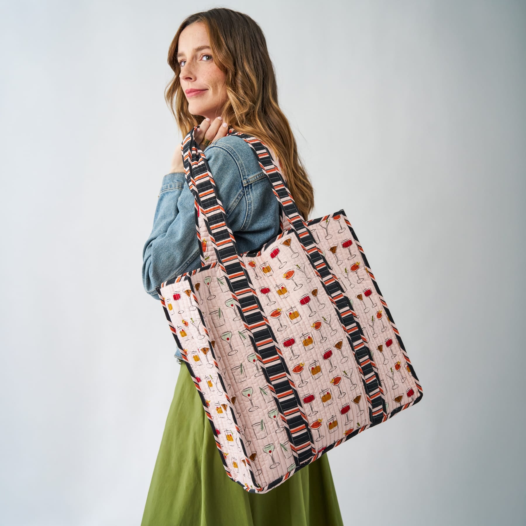 Evie Cocktails Reversible Quilted Tote Bag Blush