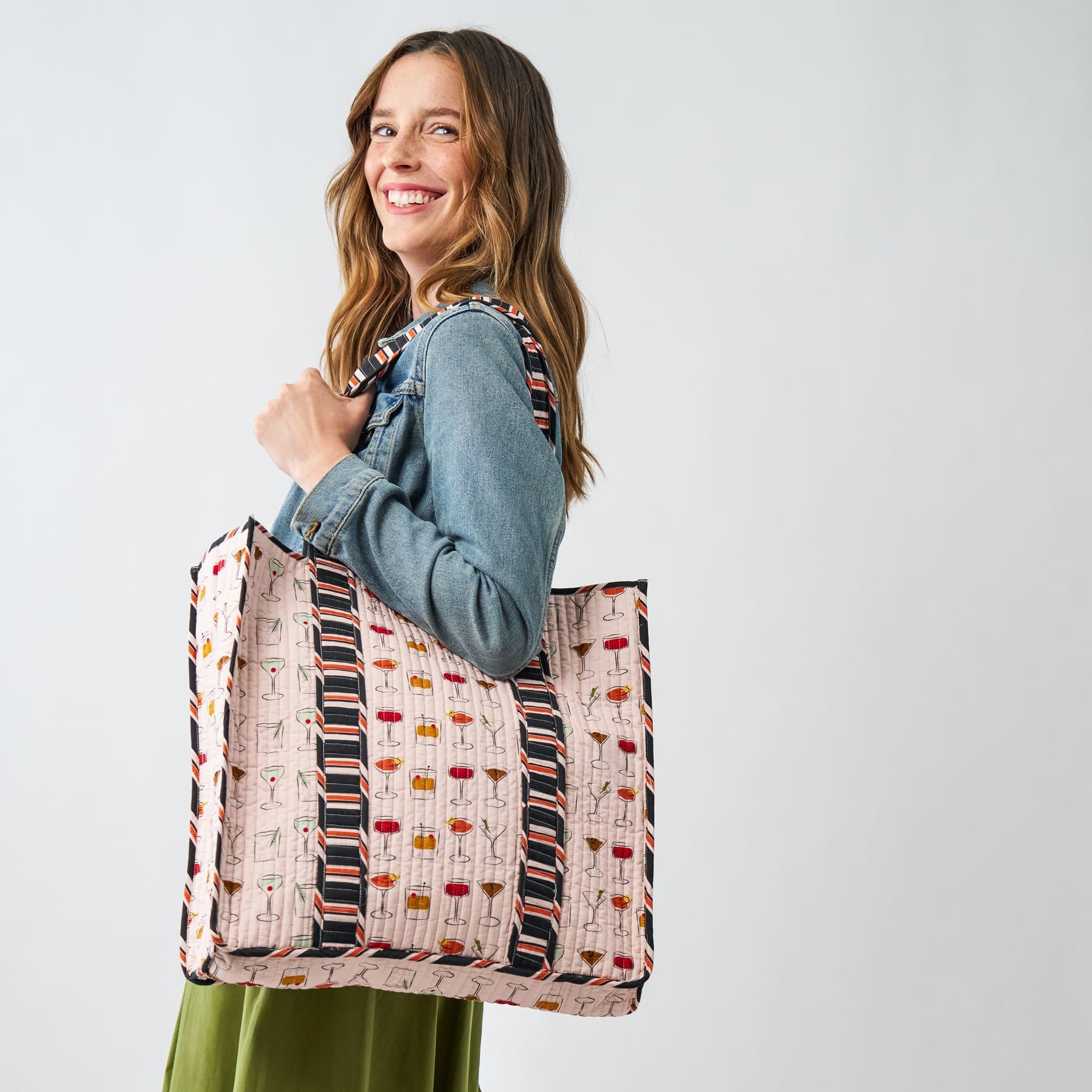 Evie Cocktails Reversible Quilted Tote Bag Blush