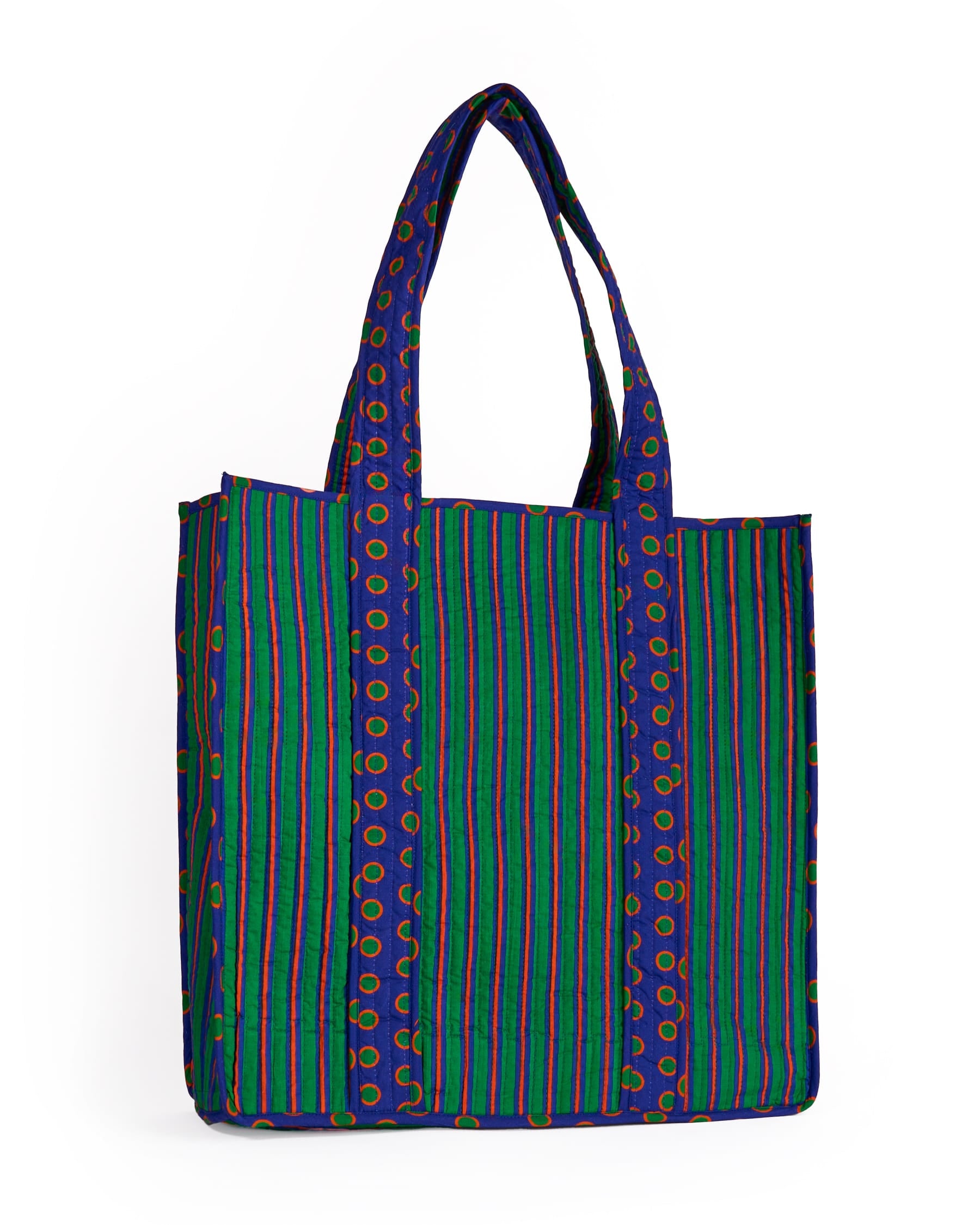 Evie Reversible Quilted Tote Bag Navy + Green