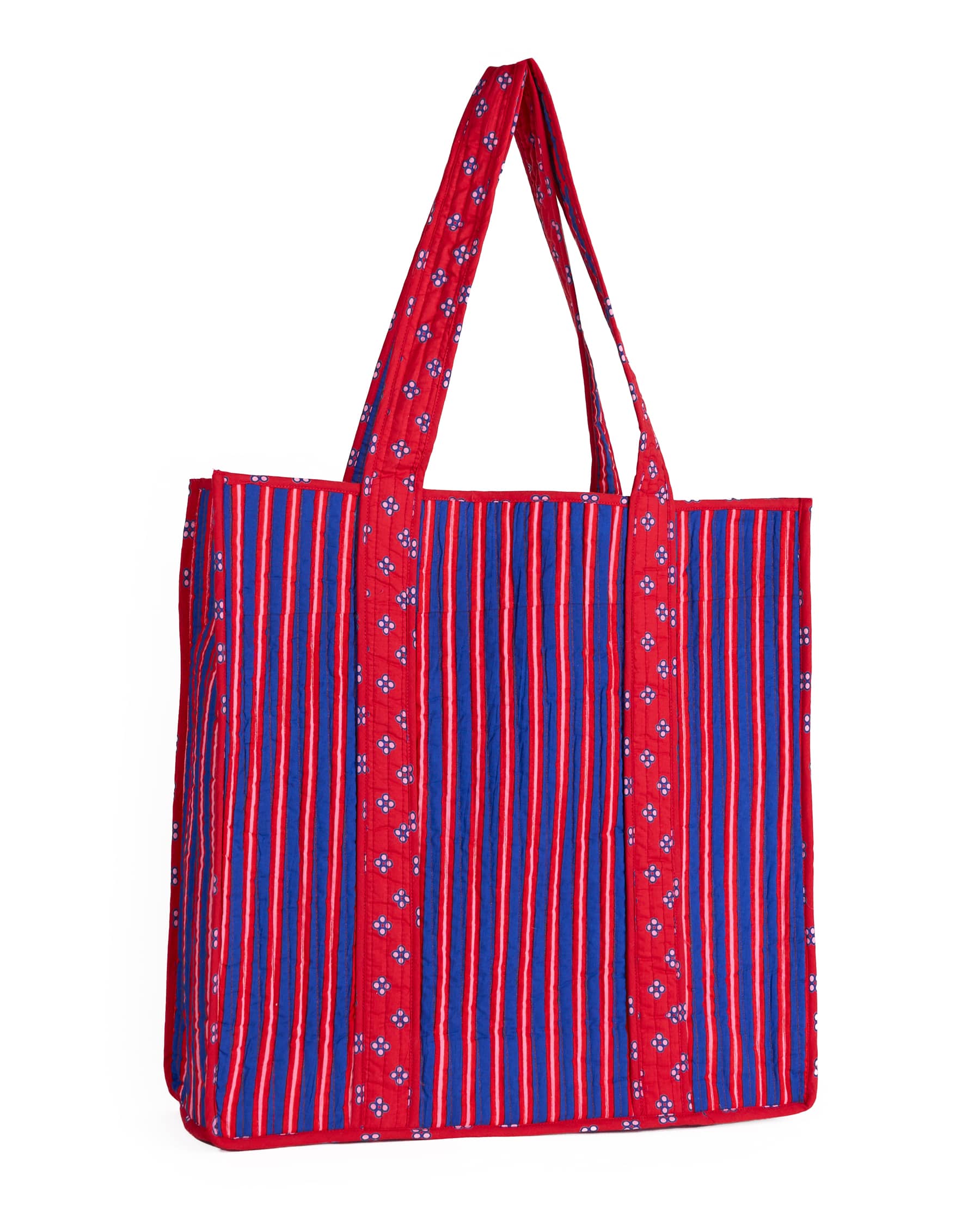 Evie Reversible Quilted Tote Bag Navy + Red