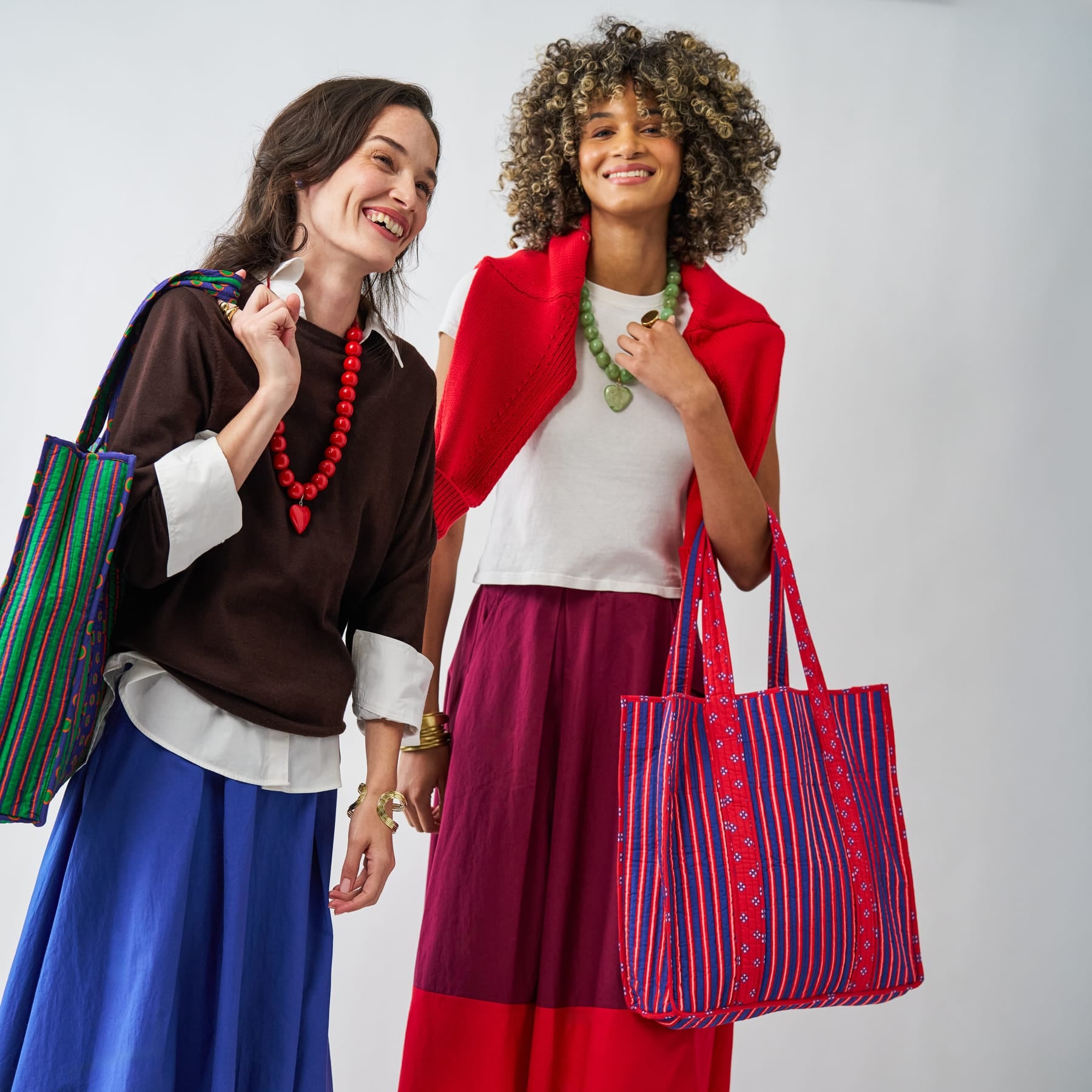 Evie Reversible Quilted Tote Bag Navy + Red