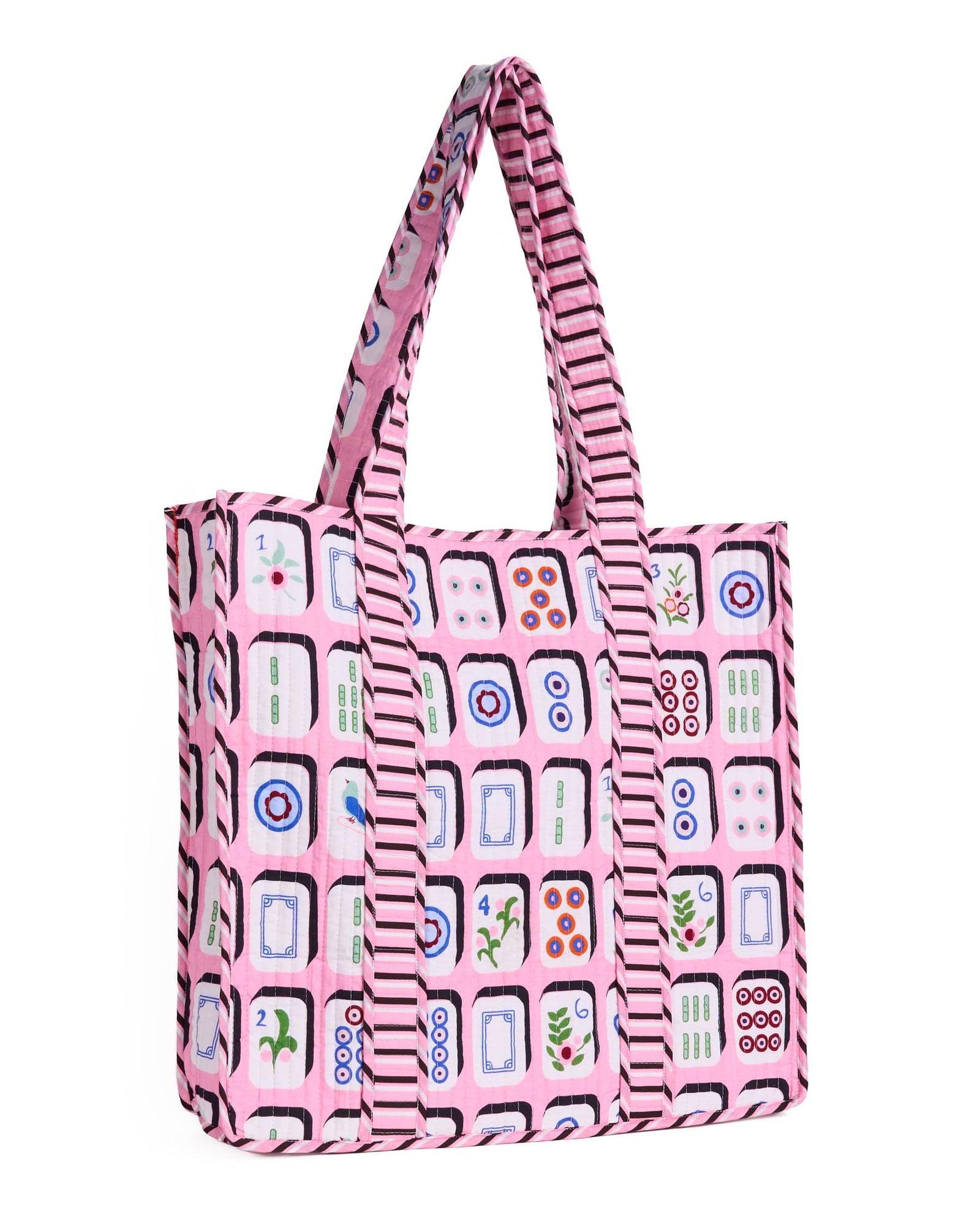 Evie Mahjong Reversible Quilted Tote Bag Pink