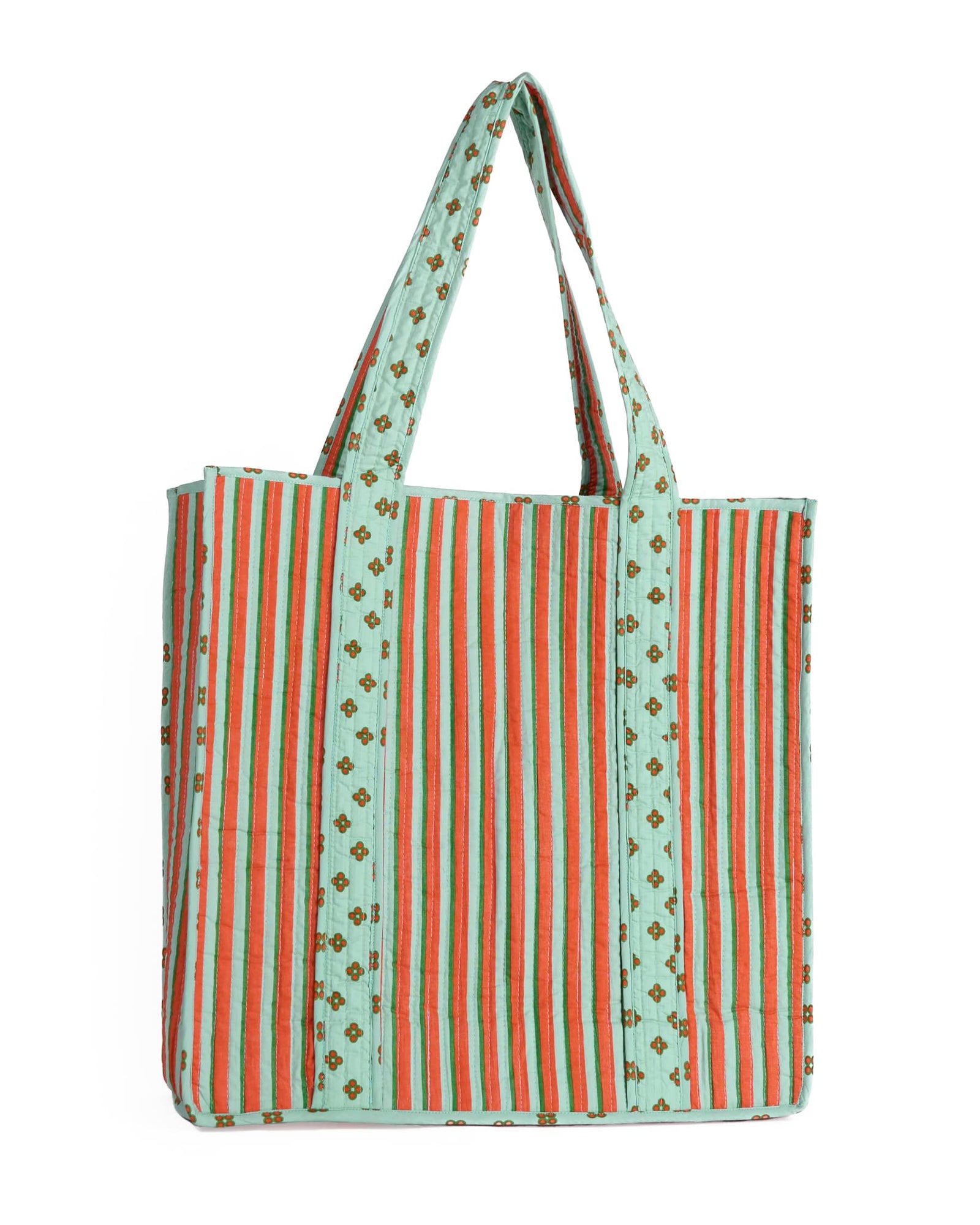 Evie Reversible Quilted Tote Bag Sage + Rust