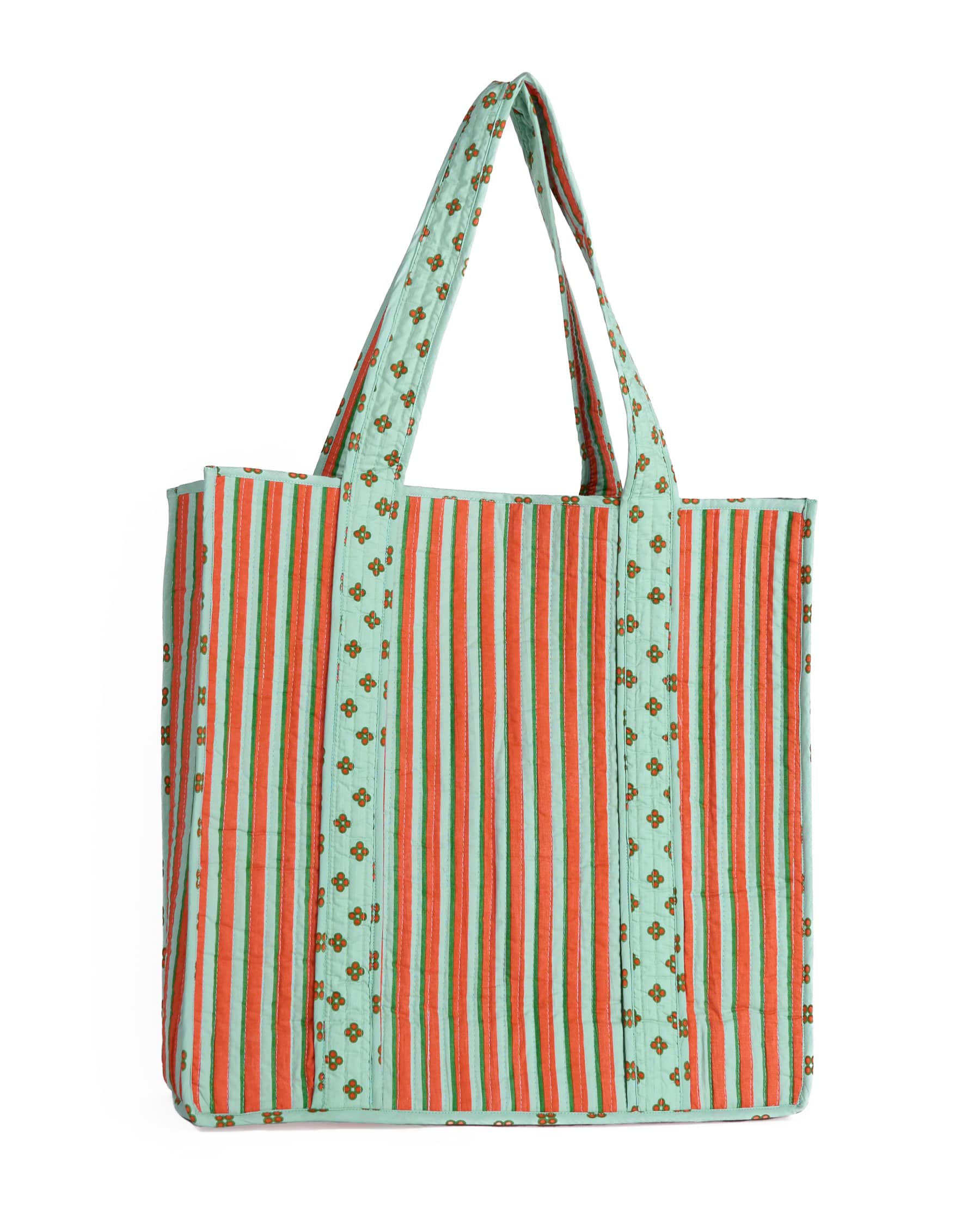 Evie Reversible Quilted Tote Bag Sage + Rust