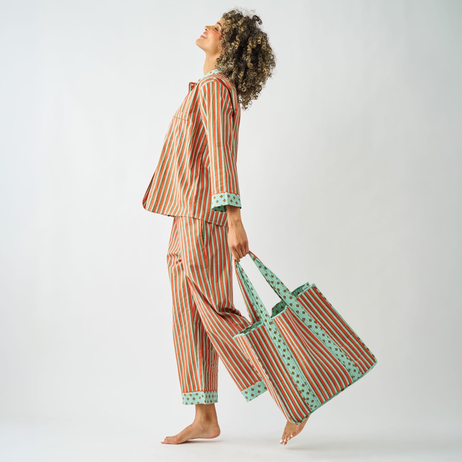 Evie Reversible Quilted Tote Bag Sage + Rust