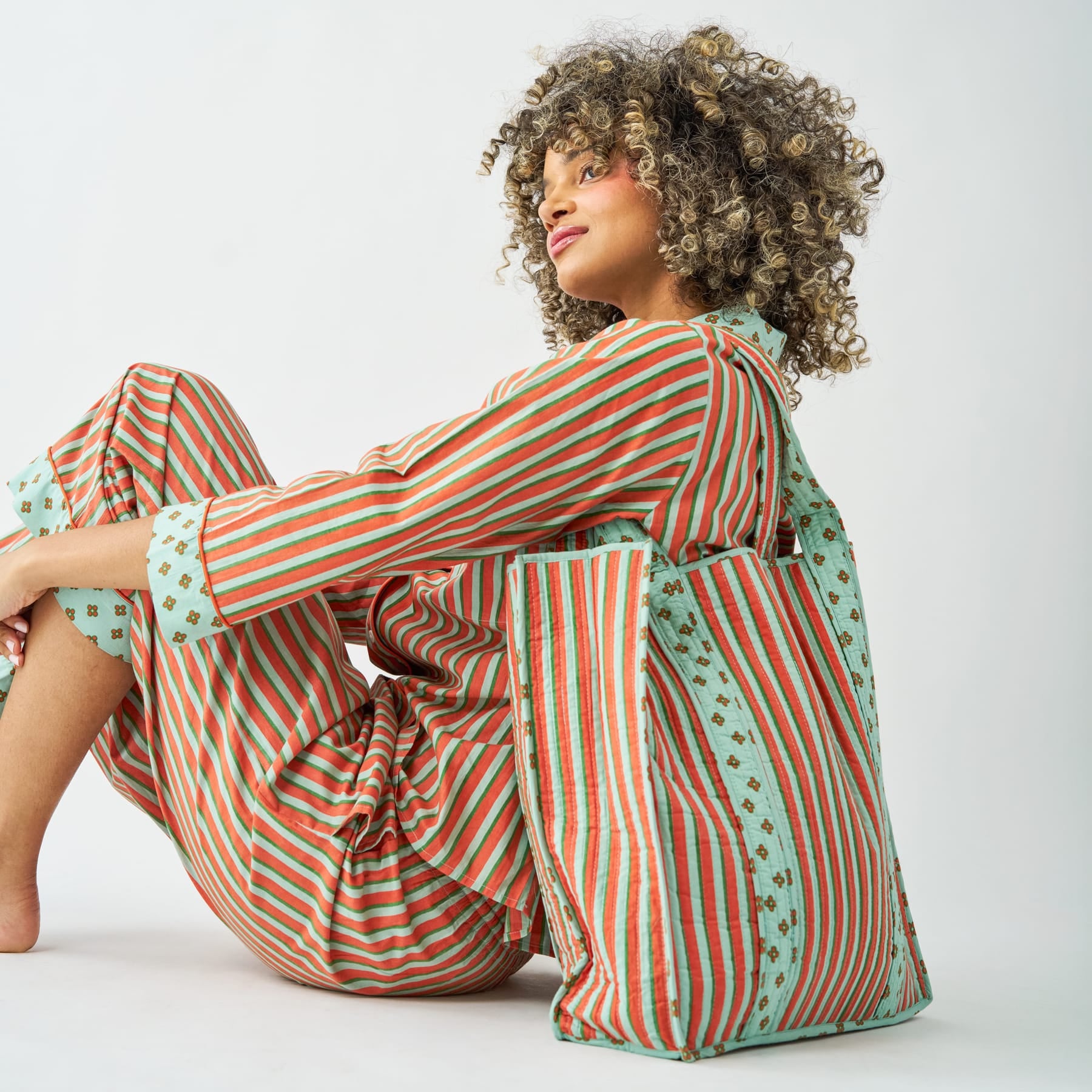 Evie Reversible Quilted Tote Bag Sage + Rust