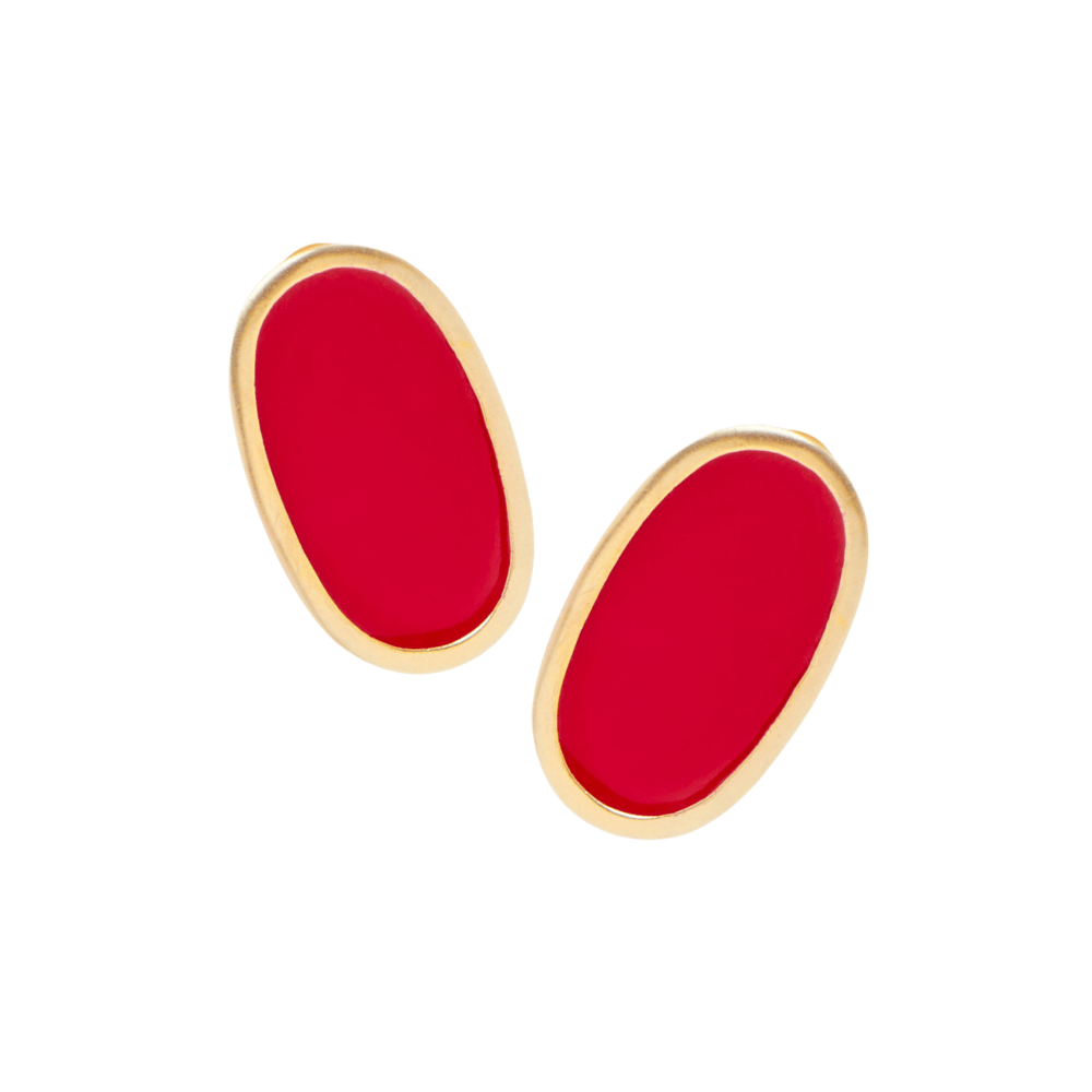 Alexis Oval Enamel Post Earrings Red Framed In Brass Wholesale