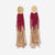Mae Oval Brass Post 2-Color Beaded Tassel Earrings Red Wholesale