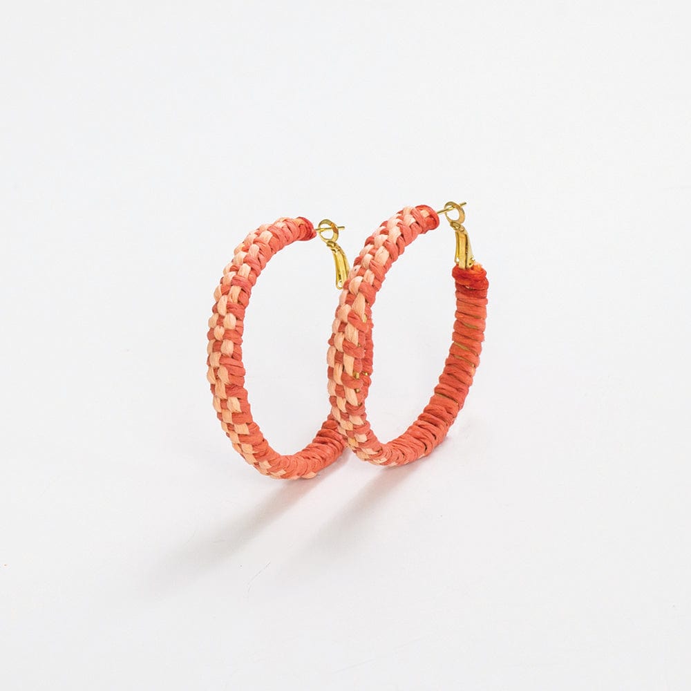 Holly Two-Color Woven Raffia Hoops Coral and Peach Wholesale
