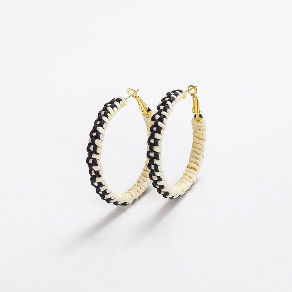 Holly Two-Color Woven Raffia Hoops Ivory and Black Wholesale