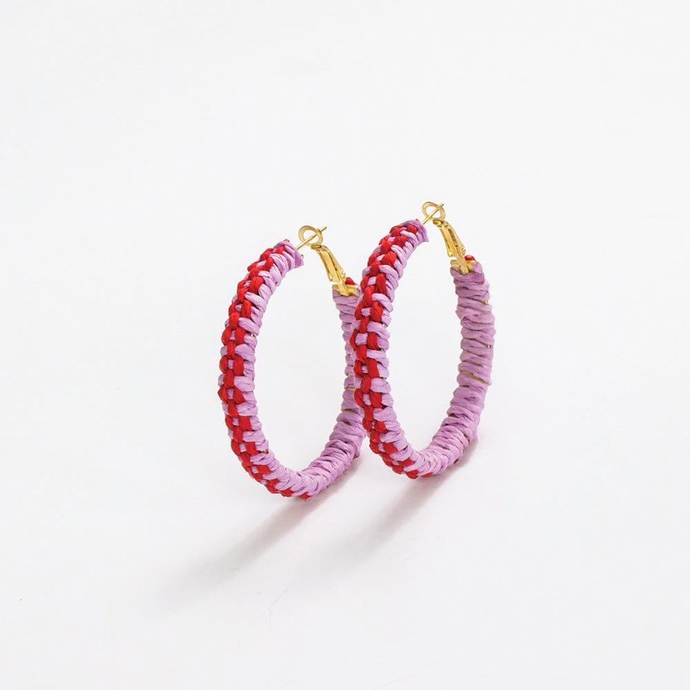 Holly Two-Color Woven Raffia Hoops Light Lavender and Poppy Wholesale
