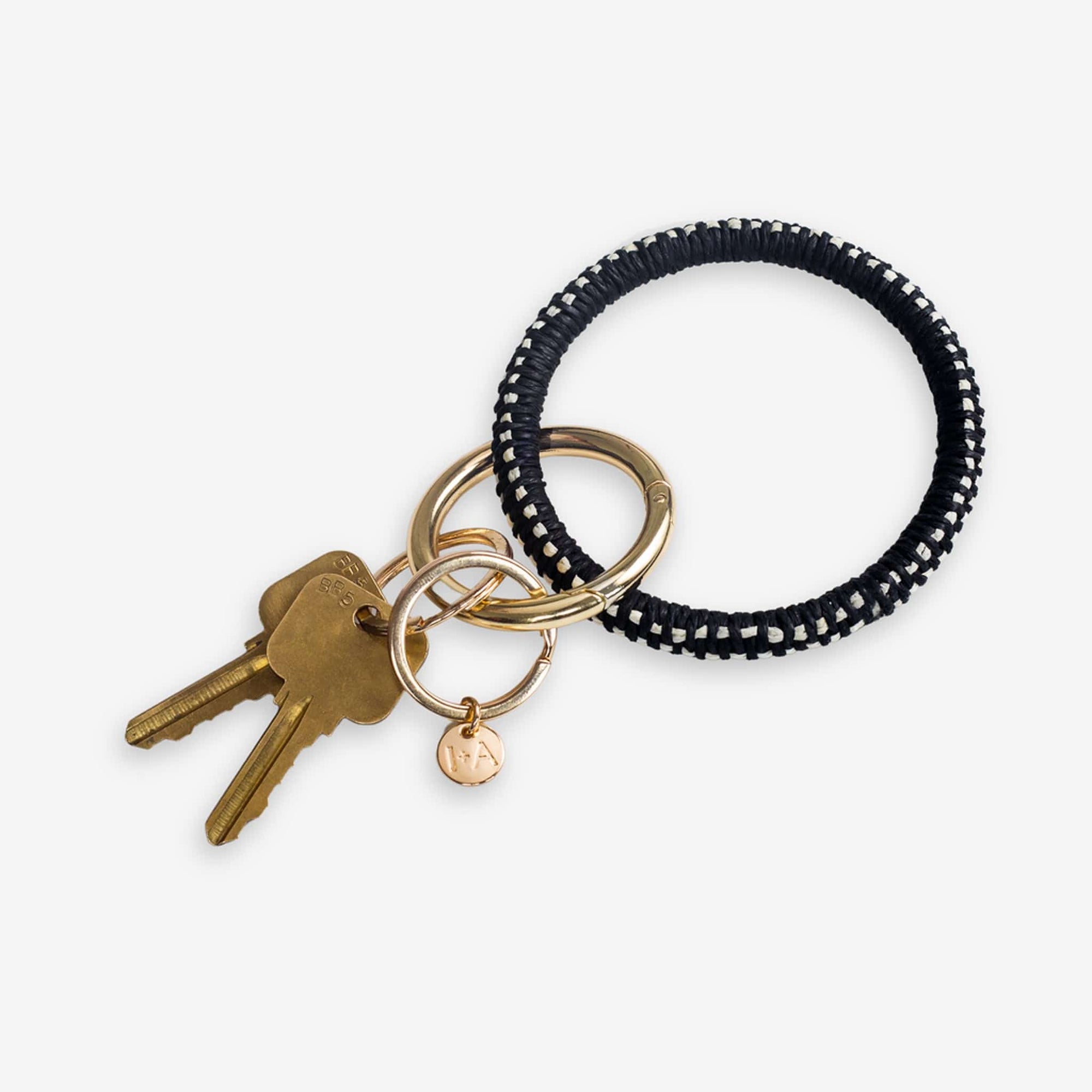Shannon Two Color Woven Raffia Key Ring Black/Ivory Wholesale