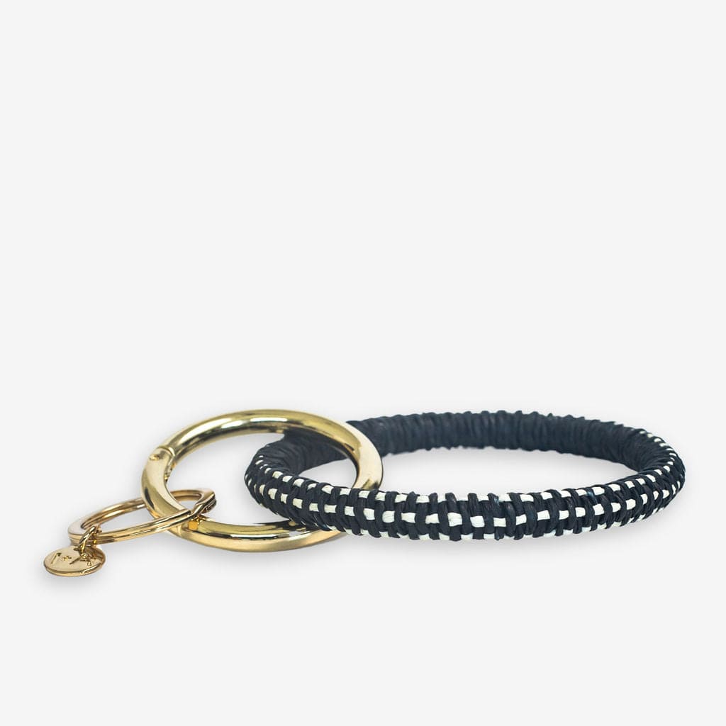 Shannon Two Color Woven Raffia Key Ring Black/Ivory Wholesale