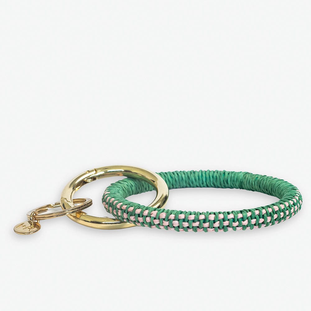 Shannon Two Color Woven Raffia Key Ring Kelly Green/Pink Wholesale