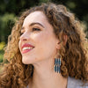 Allison Check Stripe Beaded Fringe Earrings Navy Wholesale