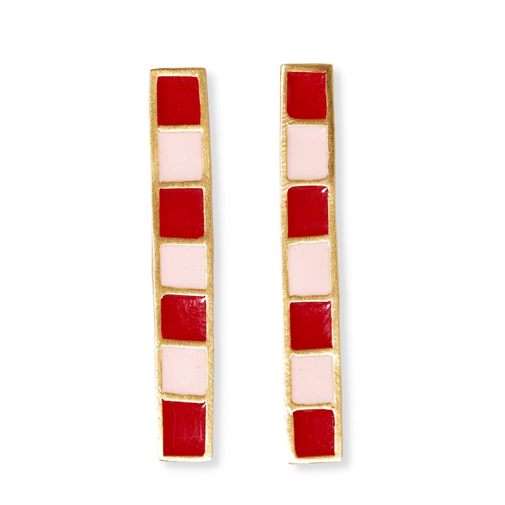 Adele Colorblock Enamel Bar Earrings Red/Blush Wholesale