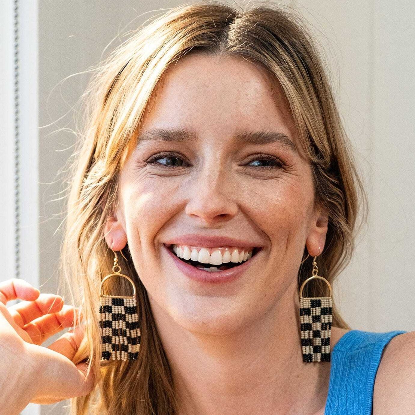 Allison Checked Beaded Fringe Earrings Black and White Wholesale