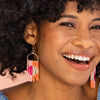 Allison Half Circle Color Block Beaded Fringe Earrings Hot Pink Wholesale