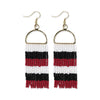 Allison Horizontal Stripes Beaded Fringe Earrings Red and Black Wholesale