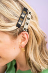Anna Striped Beaded 2 Pack Hair Clip Black Wholesale