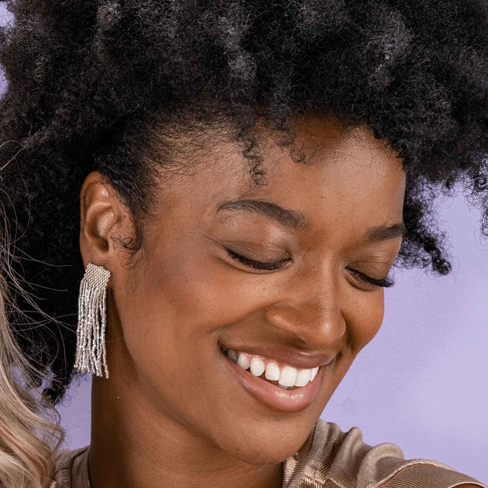 Marilyn Solid Beaded Fringe Earring Silver Wholesale