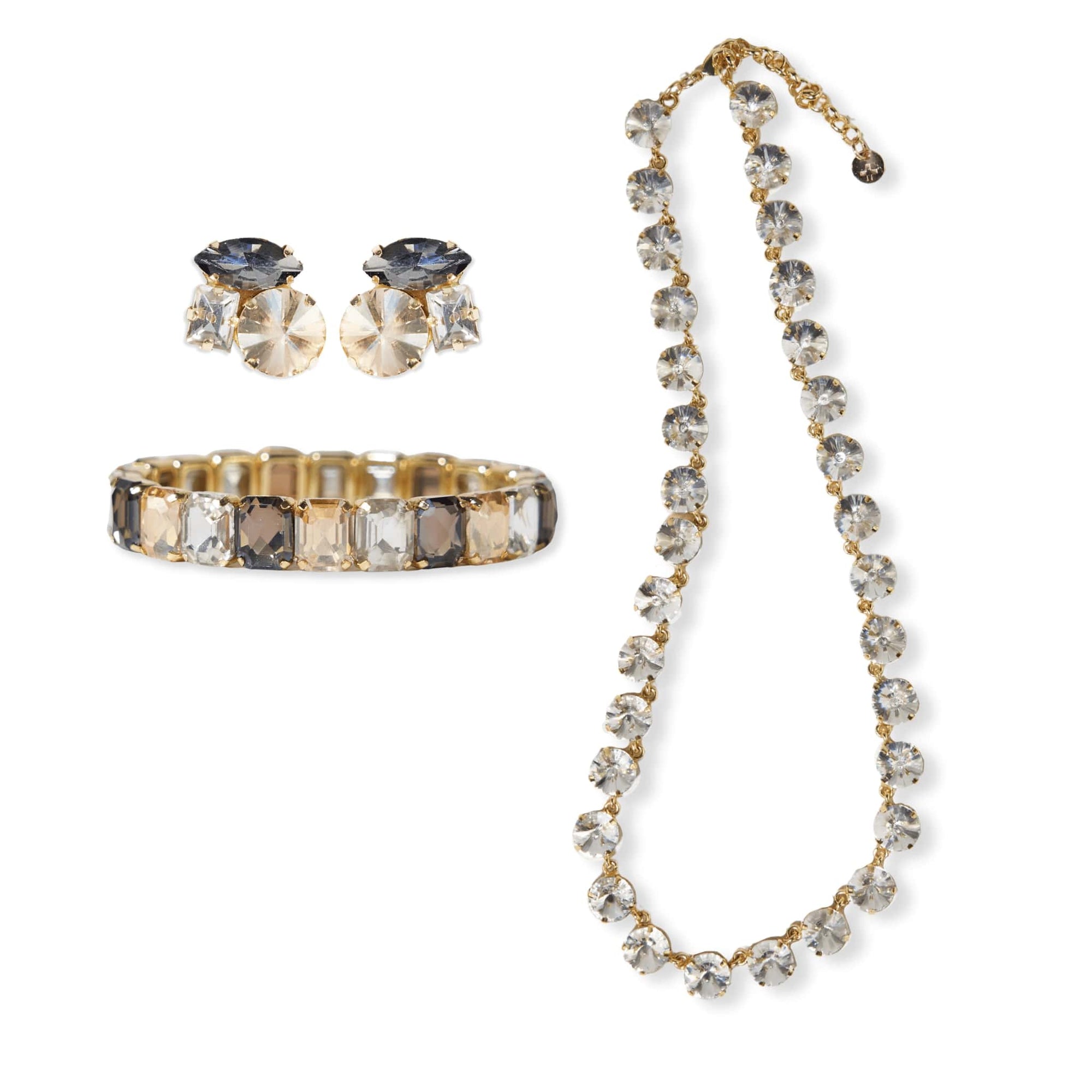 Bailey + Aurora + Etta Prism cluster earring necklace and bracelet set Neutral