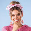 Allison Check Stripe Beaded Fringe Earrings Blush Wholesale
