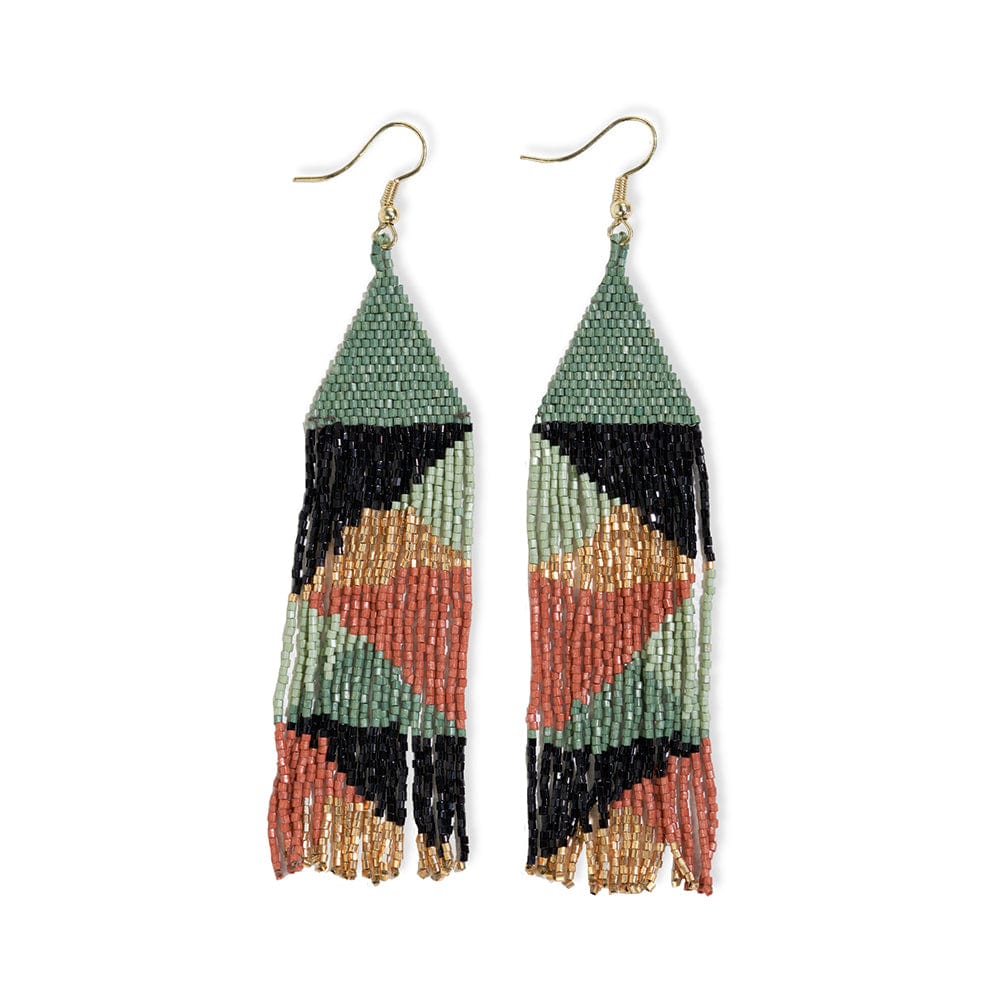Brittany Mixed Triangles Beaded Fringe Earrings Greens + Rust Wholesale