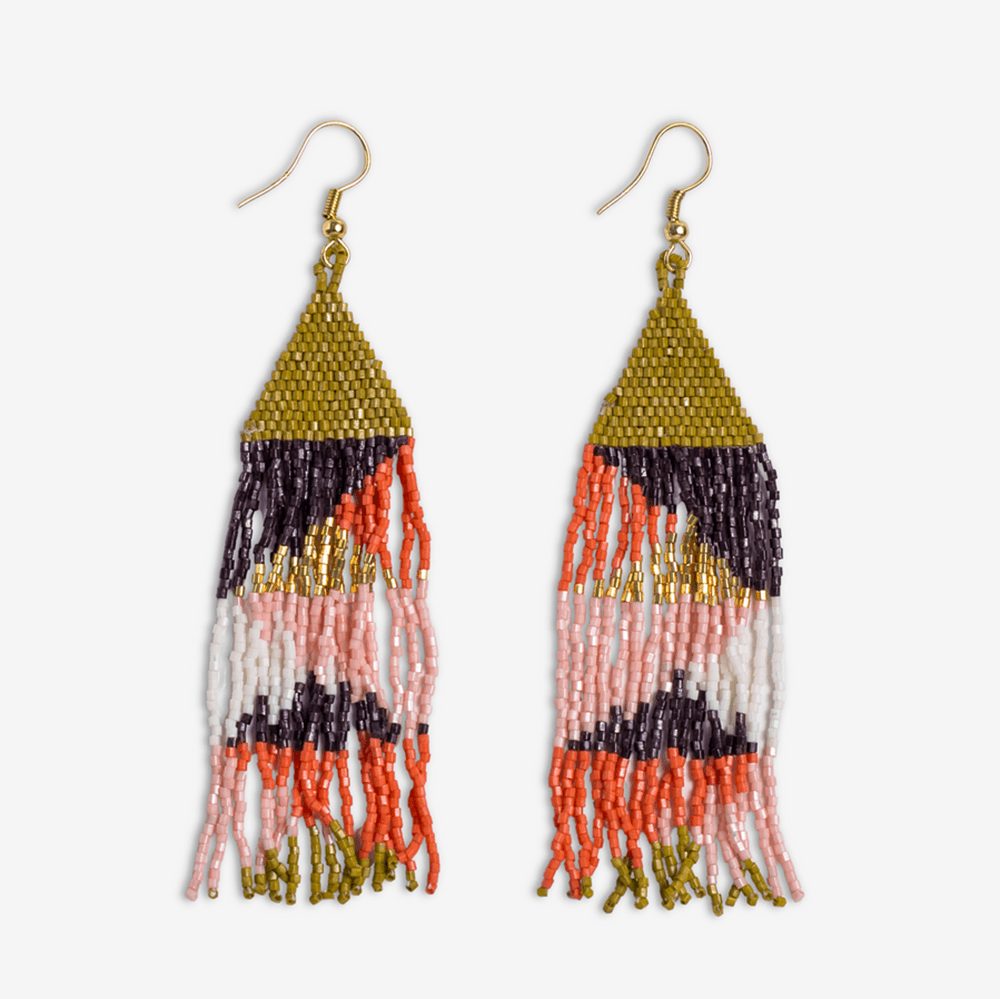 Brittany Mixed Triangles Beaded Fringe Earrings Jaipur Wholesale