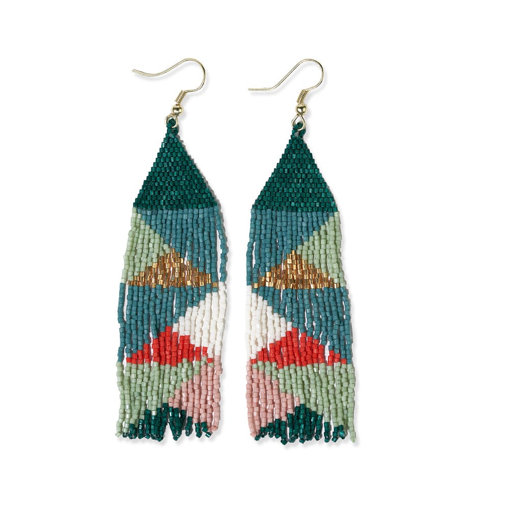 Brittany Mixed Triangles Beaded Fringe Earrings Teal + Poppy Wholesale