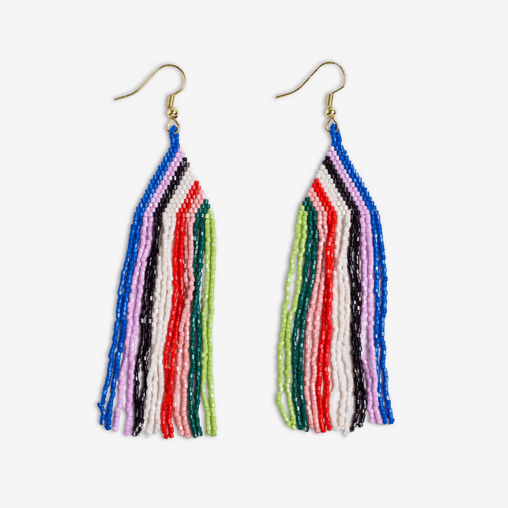 Brittany Thin Waterfall Stripes Beaded Fringe Earrings Rio Wholesale
