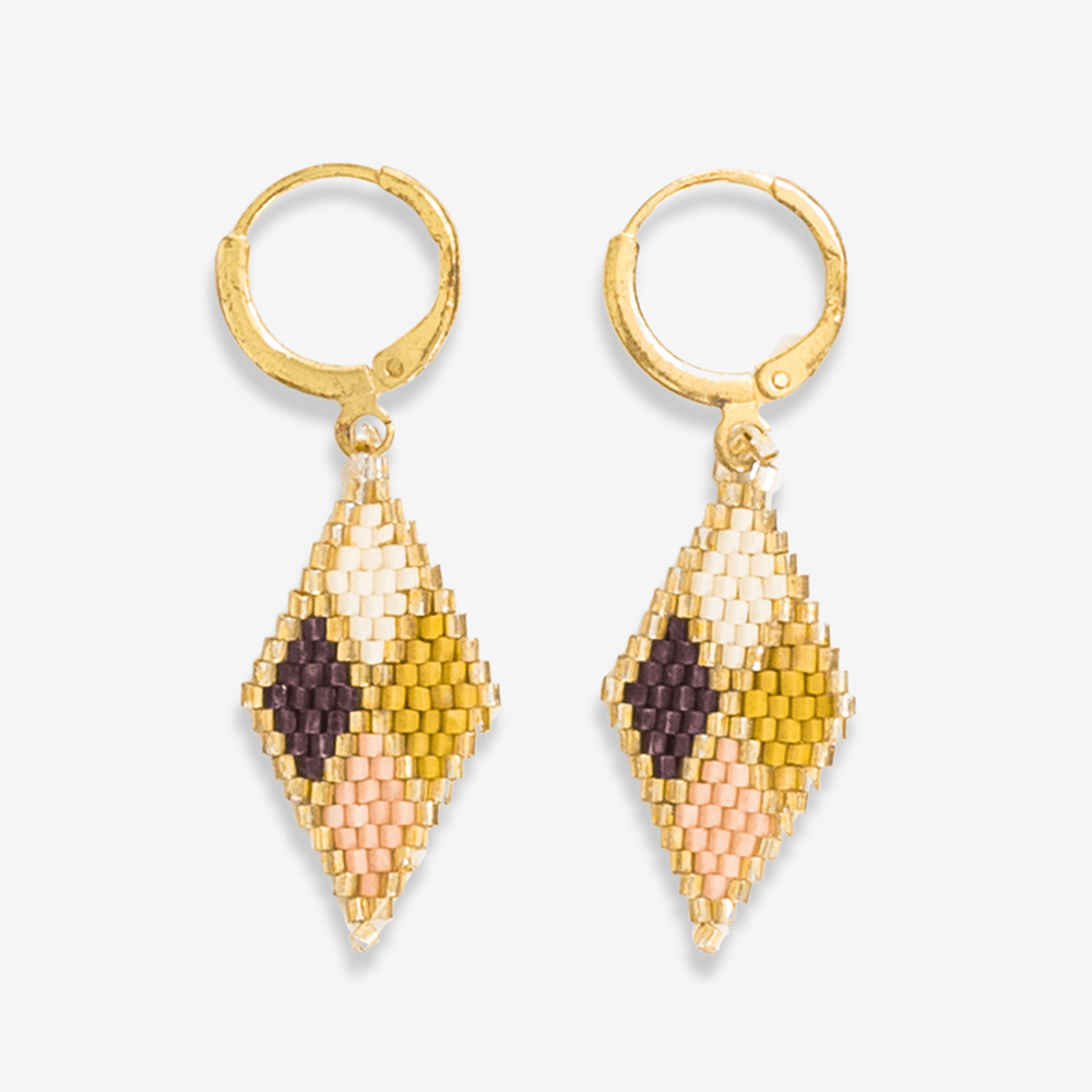 Carmen Mini Gold Hoop Diamond Pattern Beaded Drop Earrings Jaipur Wholesale