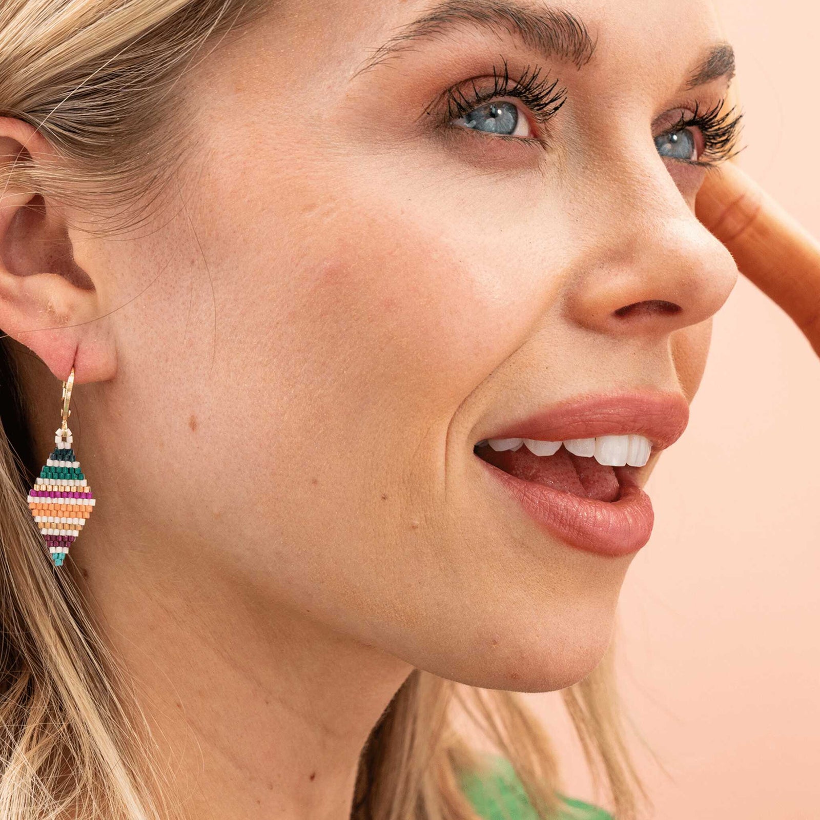 Carmen Mini Gold Hoop Horizontal Stripes Beaded Drop Earrings Muted Wholesale