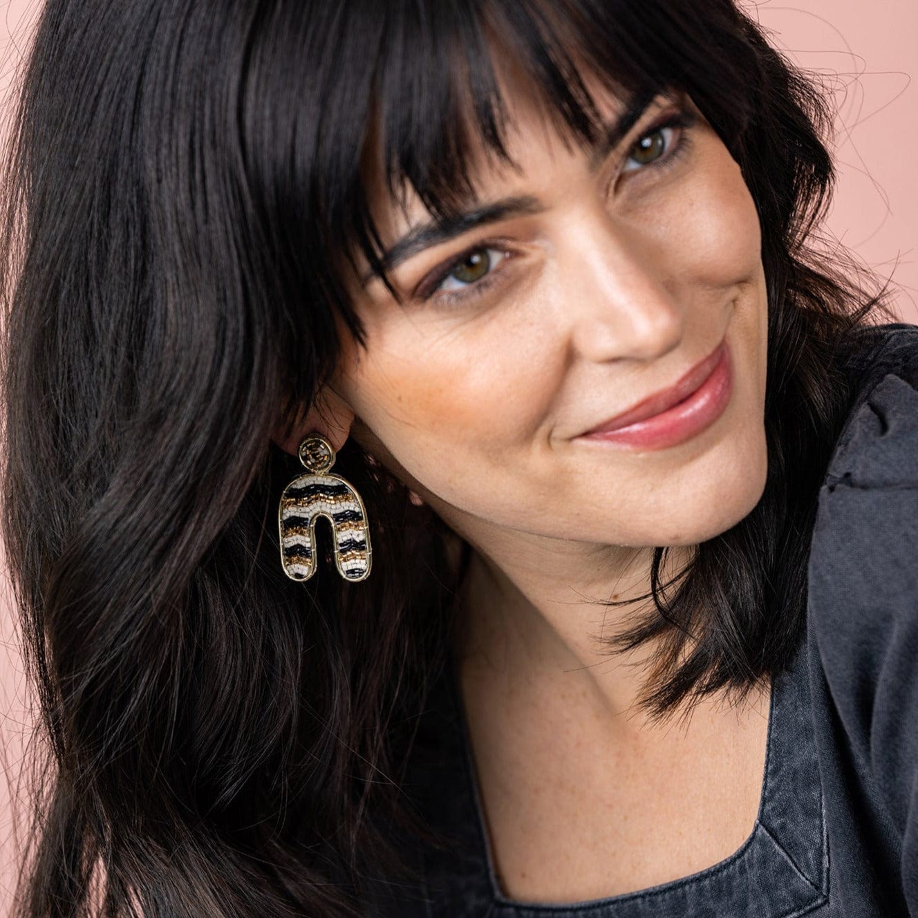 Matilda Horizontal Striped Earrings Black and White Wholesale