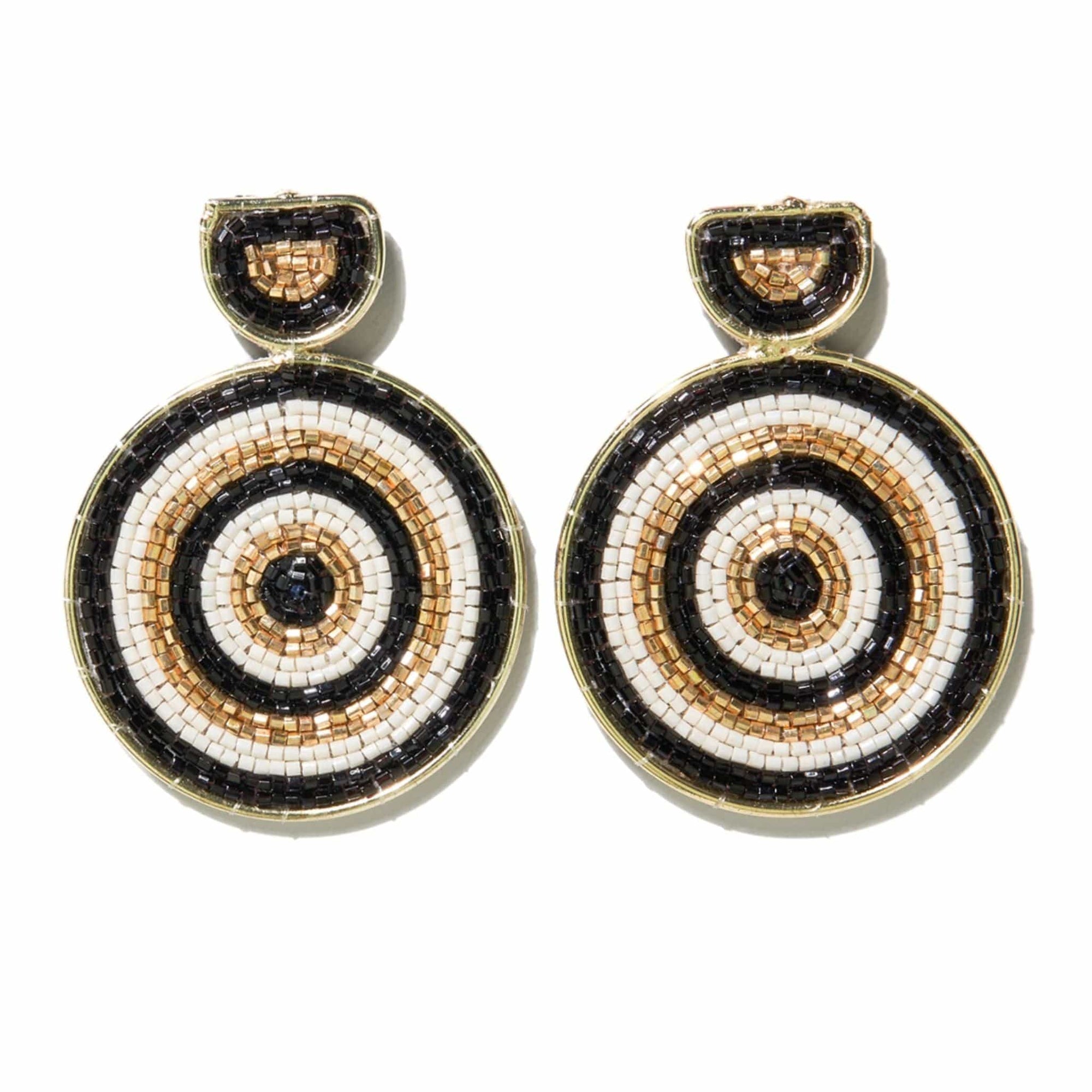 Stella Circular Striped Earrings Black and White Wholesale