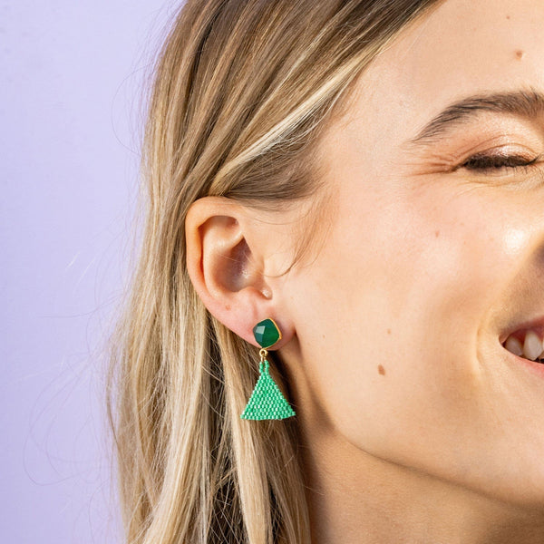 Celia Small Triangle Drop With Semi-Precious Stone Post Earrings Kelly ...