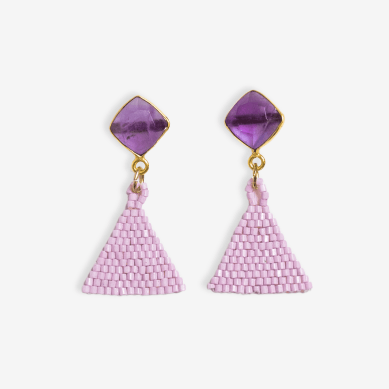 Celia Small Triangle Drop With Semi-Precious Stone Post Light Lavender Wholesale