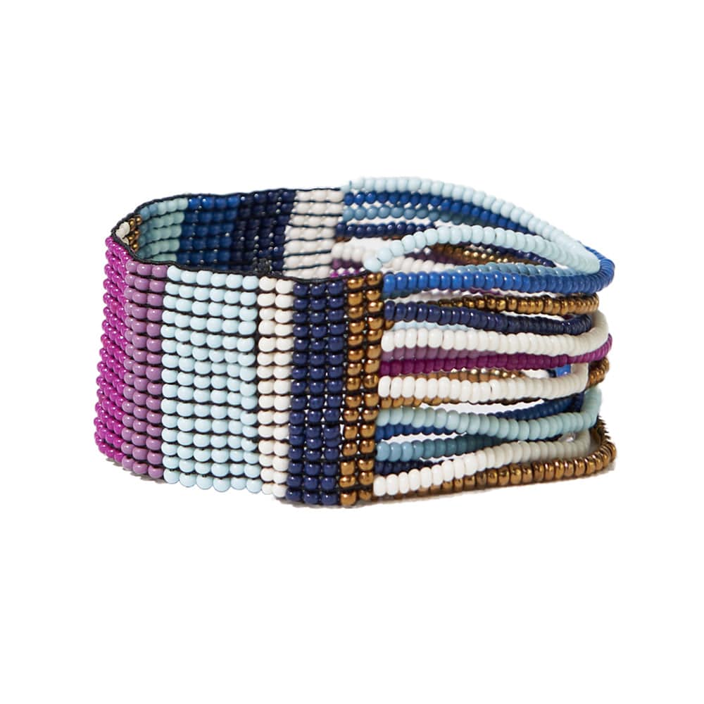 Charlie Vertical Mixed Stripes Half Woven Beaded Stretch Bracelet Wholesale