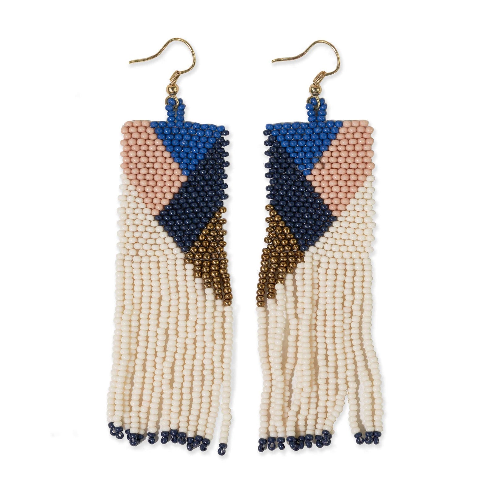 Charlotte Angles Beaded Fringe Earrings Navy Wholesale