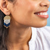 Claudia Curved Pattern Short Beaded Fringe Earrings Navy Wholesale