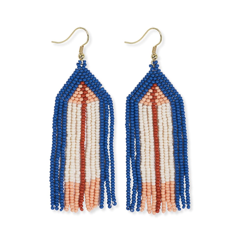 Dolly Thick Outline Beaded Fringe Earrings Rust and Lapis Wholesale
