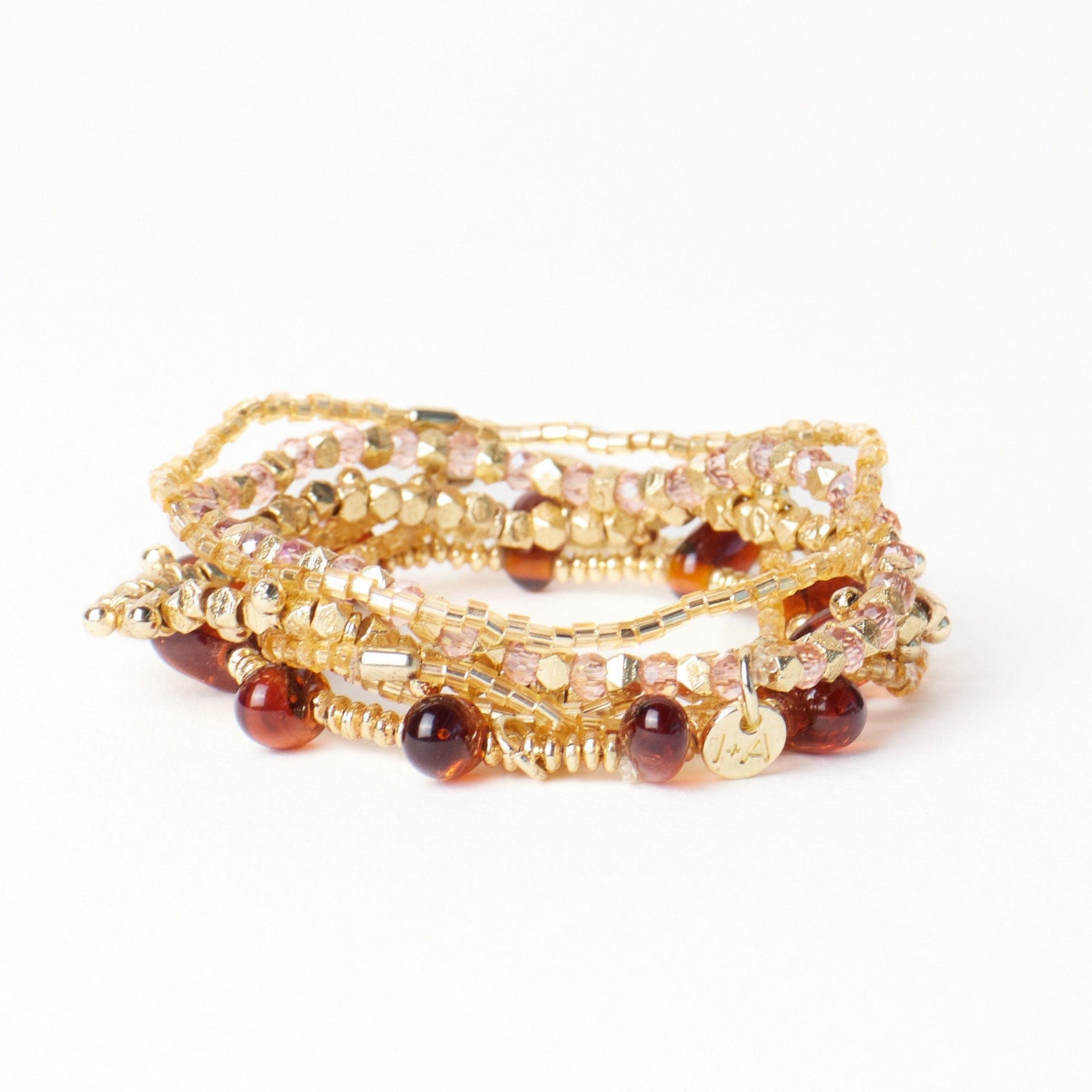 Ella Stack of 5 Stretch Bracelets Blush + Gold Wholesale