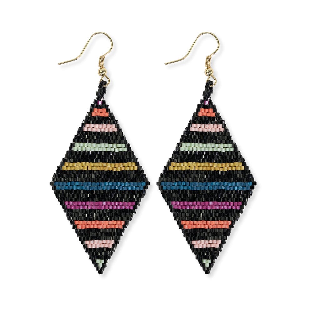 Frida Horizontal Lines Beaded Earrings Rainbow/Black Wholesale
